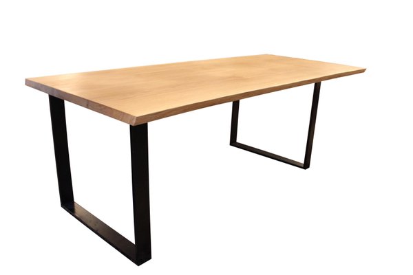 Walnut and Black Metal Frame Plank Table-UY-911707