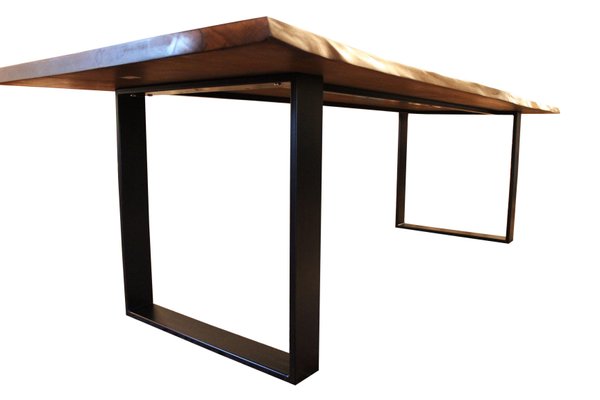 Walnut and Black Metal Frame Plank Table-UY-911706