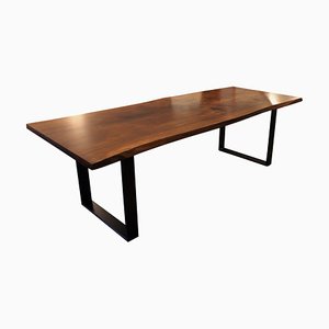 Walnut and Black Metal Frame Plank Table-UY-911706