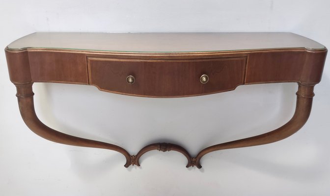 Walnut and Glass Wall-Mounted Console Table attributed Guglielmo Ulrich, Italy, 1940s-JPQ-1820164