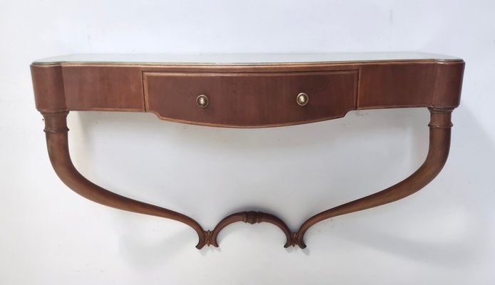 Walnut and Glass Wall-Mounted Console Table attributed Guglielmo Ulrich, Italy, 1940s-JPQ-1820164