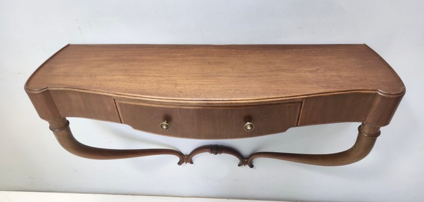 Walnut and Glass Wall-Mounted Console Table attributed Guglielmo Ulrich, Italy, 1940s-JPQ-1820164