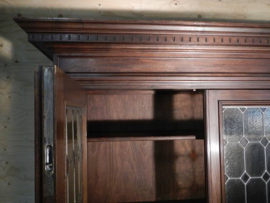 Walnut and Lead Glass Bookcase, Italy, 1950s-WWQ-935259