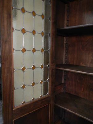 Walnut and Lead Glass Bookcase, Italy, 1950s-WWQ-935259