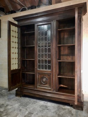 Walnut and Lead Glass Bookcase, Italy, 1950s-WWQ-935259