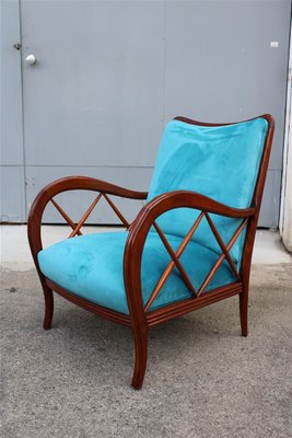 Walnut and Light Blue Velvet Armchair by Paolo Buffa, 1940s-EH-1058098