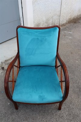 Walnut and Light Blue Velvet Armchair by Paolo Buffa, 1940s-EH-1058098