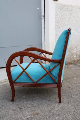 Walnut and Light Blue Velvet Armchair by Paolo Buffa, 1940s-EH-1058098