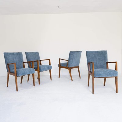 Walnut and Velvet Armchairs, 1950s, Set of 4-SXX-1731335