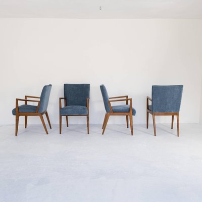 Walnut and Velvet Armchairs, 1950s, Set of 4-SXX-1731335