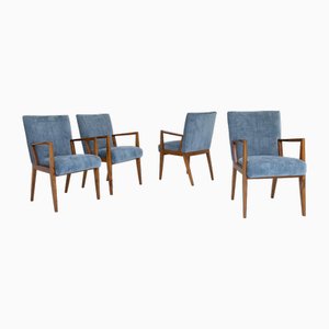 Walnut and Velvet Armchairs, 1950s, Set of 4-SXX-1731335