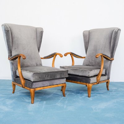 Walnut and Velvet Lounge Chairs by Paolo Buffa, 1950s, Set of 2-ZLY-842517