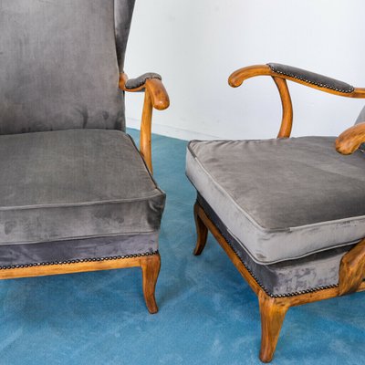 Walnut and Velvet Lounge Chairs by Paolo Buffa, 1950s, Set of 2-ZLY-842517