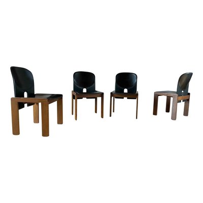 Walnut & Black Leather Model 121 Dining Chairs & Extendable Model 778 Dining Table by Tobia & Afra Scarpa for Cassina, 1968, Set of 5-RPH-889125