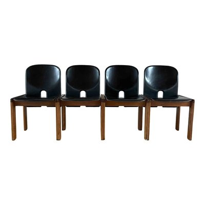 Walnut & Black Leather Model 121 Dining Chairs & Extendable Model 778 Dining Table by Tobia & Afra Scarpa for Cassina, 1968, Set of 5-RPH-889125