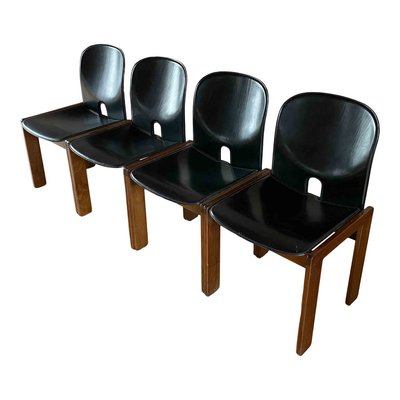 Walnut & Black Leather Model 121 Dining Chairs & Extendable Model 778 Dining Table by Tobia & Afra Scarpa for Cassina, 1968, Set of 5-RPH-889125