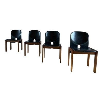 Walnut & Black Leather Model 121 Dining Chairs & Extendable Model 778 Dining Table by Tobia & Afra Scarpa for Cassina, 1968, Set of 5-RPH-889125