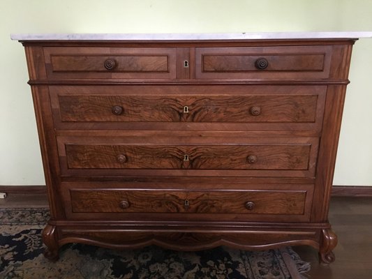 Walnut Chest of Drawers with White Marble Top, 1900s-WQQ-1029638