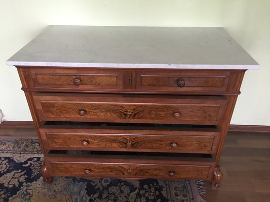 Walnut Chest of Drawers with White Marble Top, 1900s-WQQ-1029638