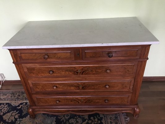 Walnut Chest of Drawers with White Marble Top, 1900s-WQQ-1029638