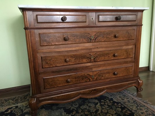 Walnut Chest of Drawers with White Marble Top, 1900s-WQQ-1029638