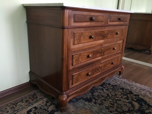 Walnut Chest of Drawers with White Marble Top, 1900s-WQQ-1029638