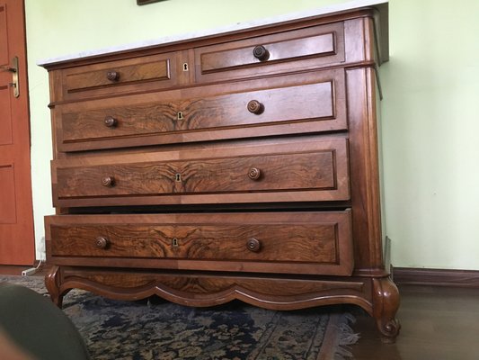 Walnut Chest of Drawers with White Marble Top, 1900s-WQQ-1029638