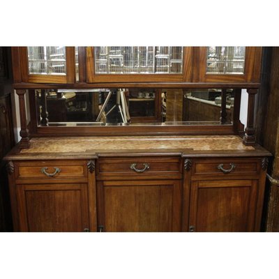 Walnut Cupboard with Beveled Glass and Marble Top-RAQ-699879