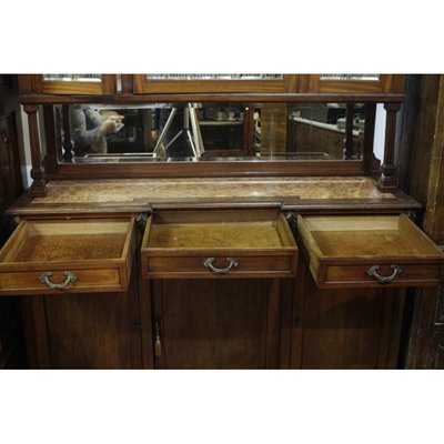 Walnut Cupboard with Beveled Glass and Marble Top-RAQ-699879