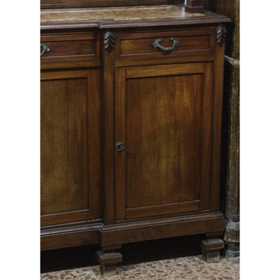 Walnut Cupboard with Beveled Glass and Marble Top-RAQ-699879