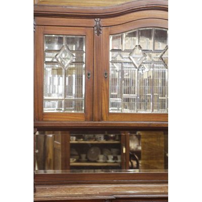 Walnut Cupboard with Beveled Glass and Marble Top-RAQ-699879