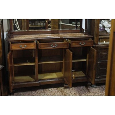 Walnut Cupboard with Beveled Glass and Marble Top-RAQ-699879