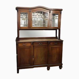 Walnut Cupboard with Beveled Glass and Marble Top-RAQ-699879