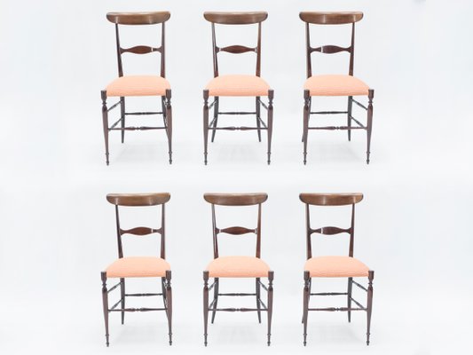 Walnut Dining Chairs by Fratelli Levaggi for Campanino Chiavari, 1950s, Set of 6-YJA-619839