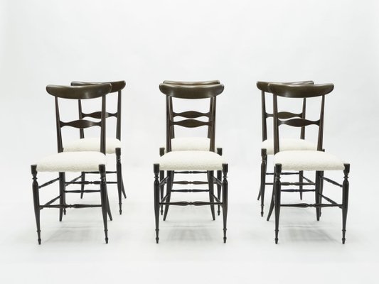 Walnut Dining Chairs by Fratelli Levaggi & Giuseppe Gaetano Descalzi for Campanino Chiavari, 1950s, Set of 6-YJA-696116