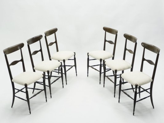 Walnut Dining Chairs by Fratelli Levaggi & Giuseppe Gaetano Descalzi for Campanino Chiavari, 1950s, Set of 6-YJA-696116