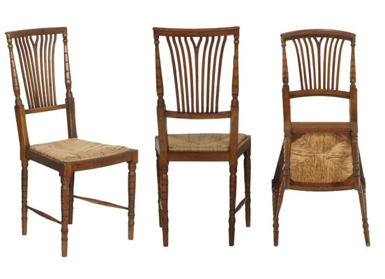 Walnut Dining Chairs with Straw Seats from Lavaggi, 1950s, Set of 6-NJV-748875