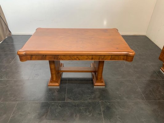 Walnut Dining Table with Walnut Feather Steel Base, 1940s-IJR-877400