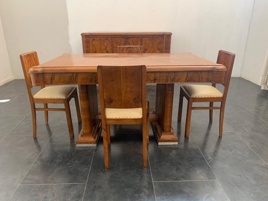 Walnut Dining Table with Walnut Feather Steel Base, 1940s-IJR-877400