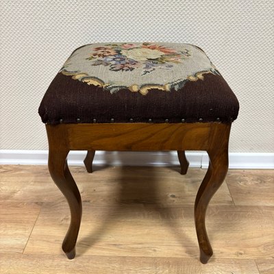 Walnut Gobelin Stool with Floral Pattern, France, 1860s-ALF-2033573