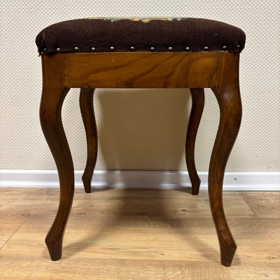 Walnut Gobelin Stool with Floral Pattern, France, 1860s-ALF-2033573