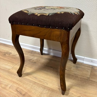 Walnut Gobelin Stool with Floral Pattern, France, 1860s-ALF-2033573