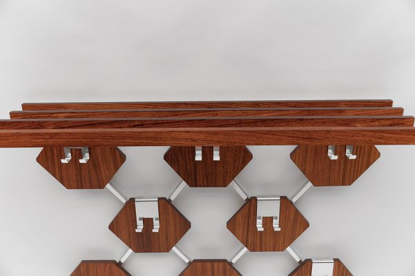 Walnut Honeycombs Wall Coat Rack with Chrome Hooks, 1960s-KQB-1724708