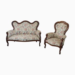 Walnut Living Room Set, 1930s, Set of 2-DCO-1315280