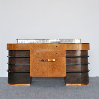 Walnut Root Wood with Colored Glass Top Cabinet, 1940s-JQO-1118550