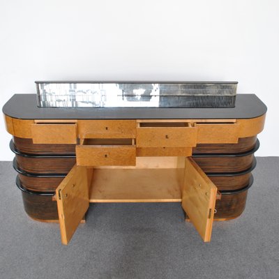 Walnut Root Wood with Colored Glass Top Cabinet, 1940s-JQO-1118550