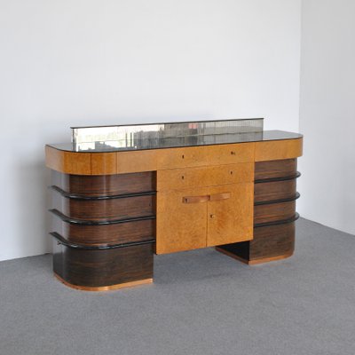 Walnut Root Wood with Colored Glass Top Cabinet, 1940s-JQO-1118550