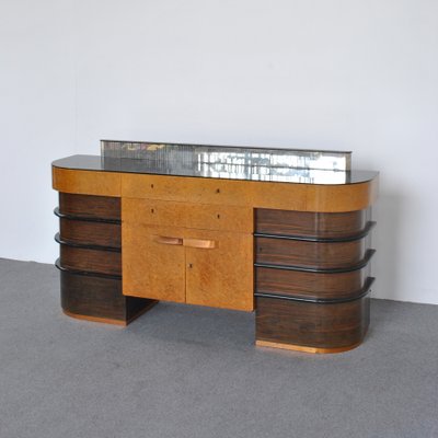 Walnut Root Wood with Colored Glass Top Cabinet, 1940s-JQO-1118550