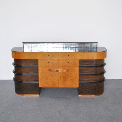 Walnut Root Wood with Colored Glass Top Cabinet, 1940s-JQO-1118550