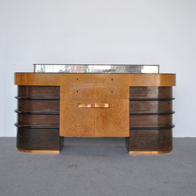 Walnut Root Wood with Colored Glass Top Cabinet, 1940s-JQO-1118550